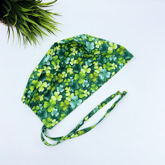 St. Patricks Day regular scrub cap. Packed Shamrocks scrub cap for men.