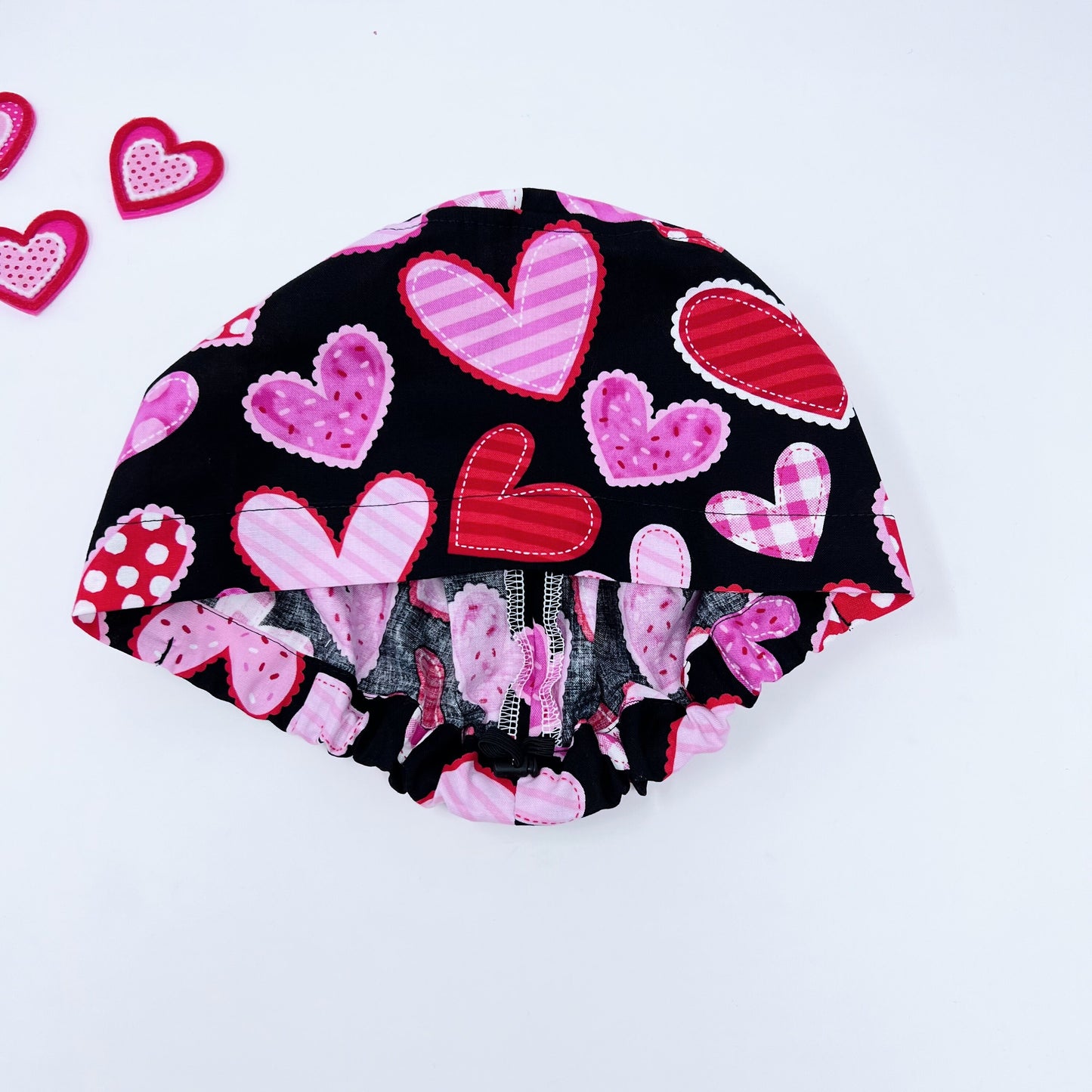 Valentines Quilted Hearts Scrub Cap for Women, Surgical cap with Satin Lined Option