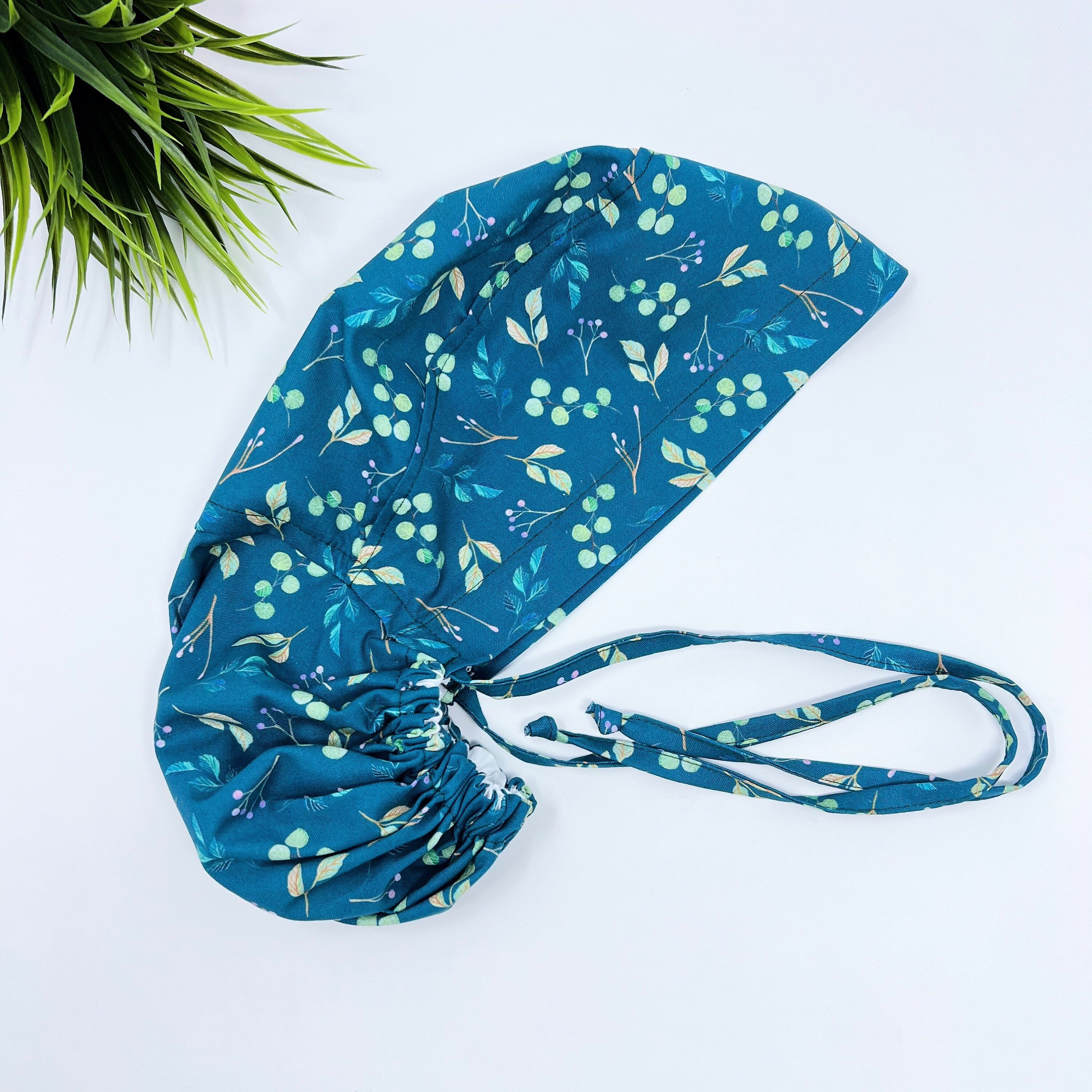 English Garden Ponytail scrub cap for women with satin lined option by Paradise Caps.