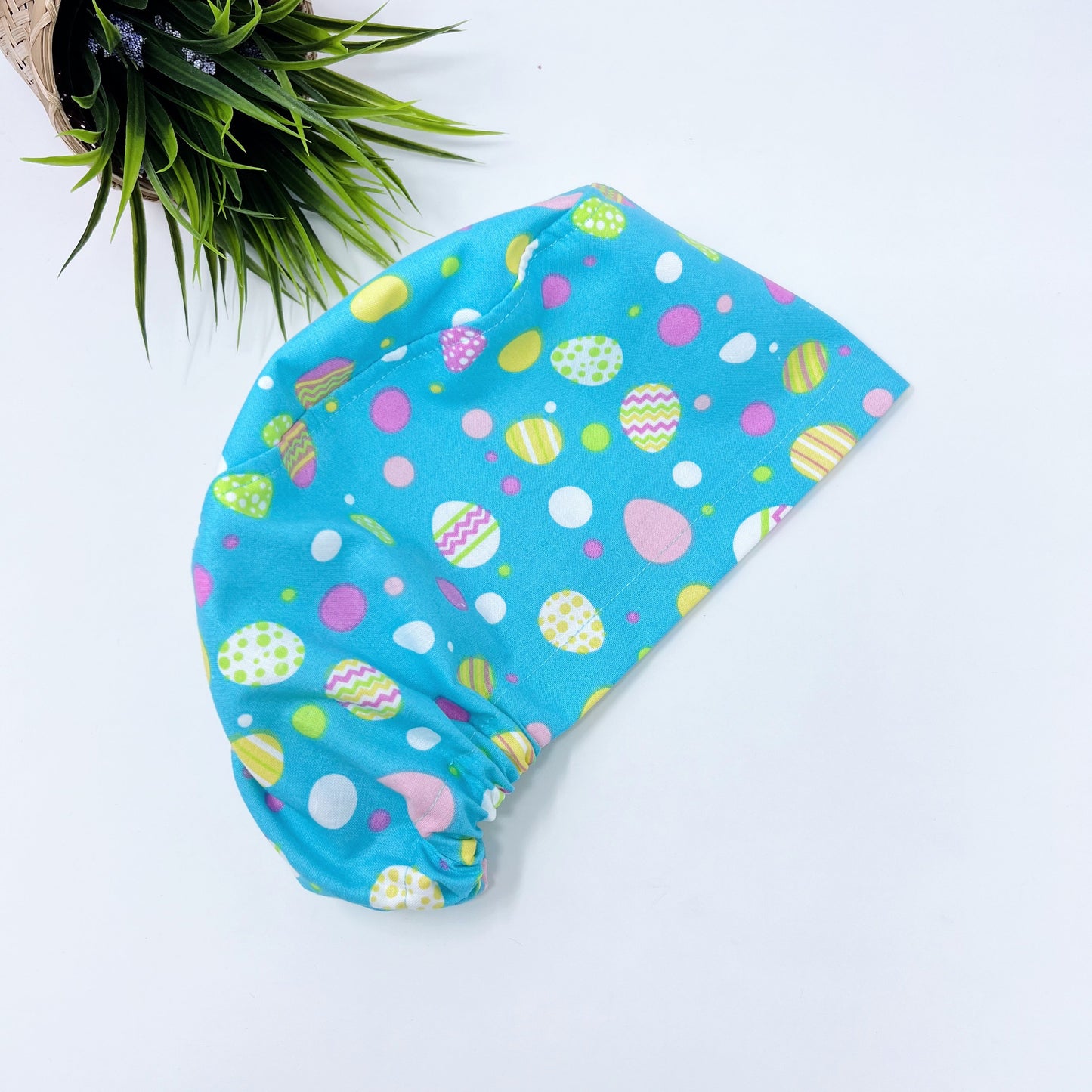 Easter Egg Multi Dot Euro Scrub Cap for Women, Surgical cap Satin Lined Option