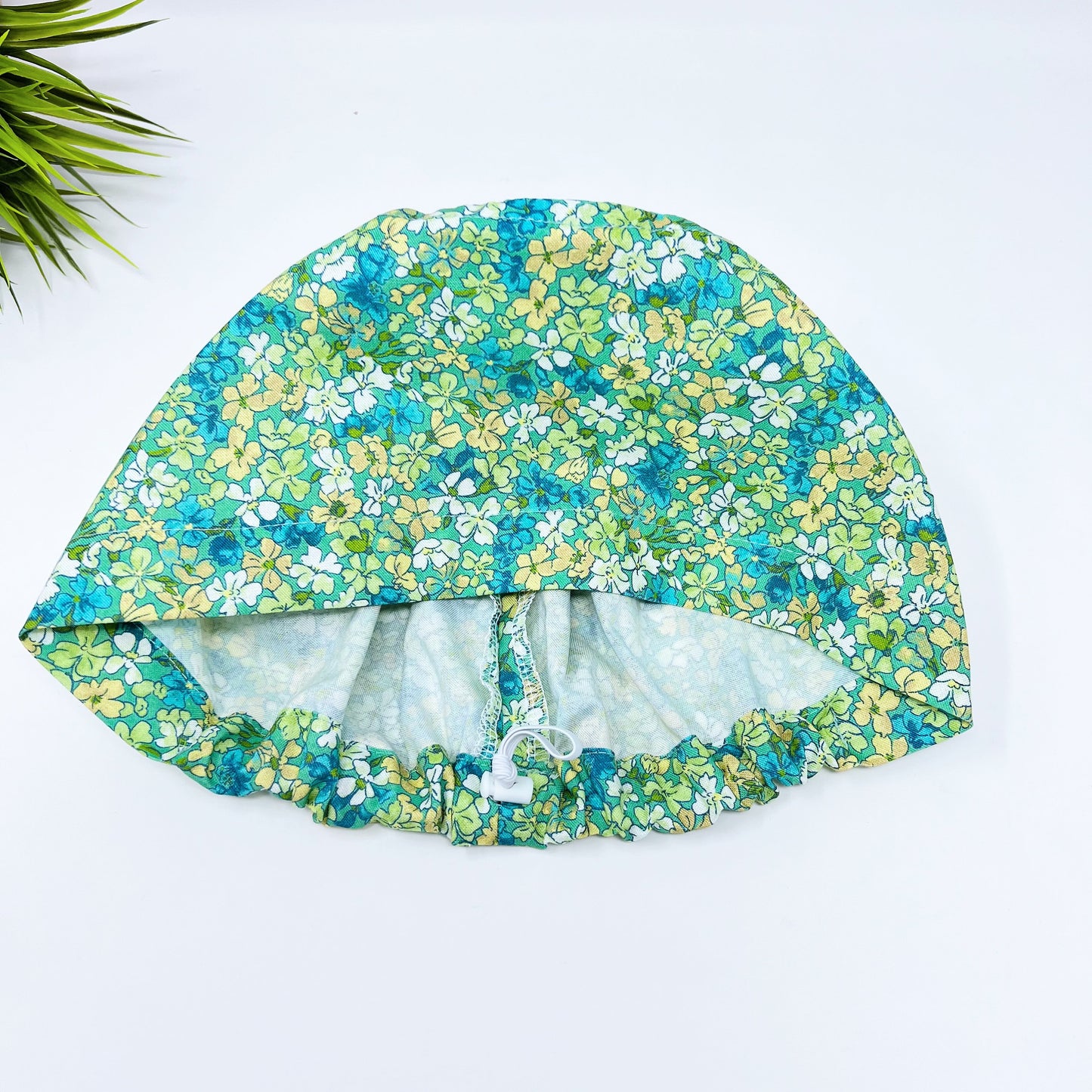 Floral Euro Scrub Cap for Women, Aqua Flora Surgical cap Satin Lined Option